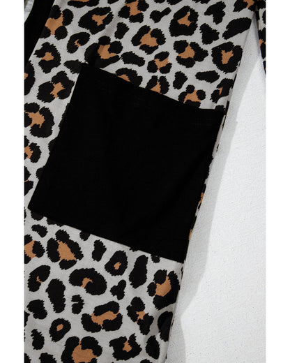 Black Leopard Patched Pocket Open Front Cardigan - XL