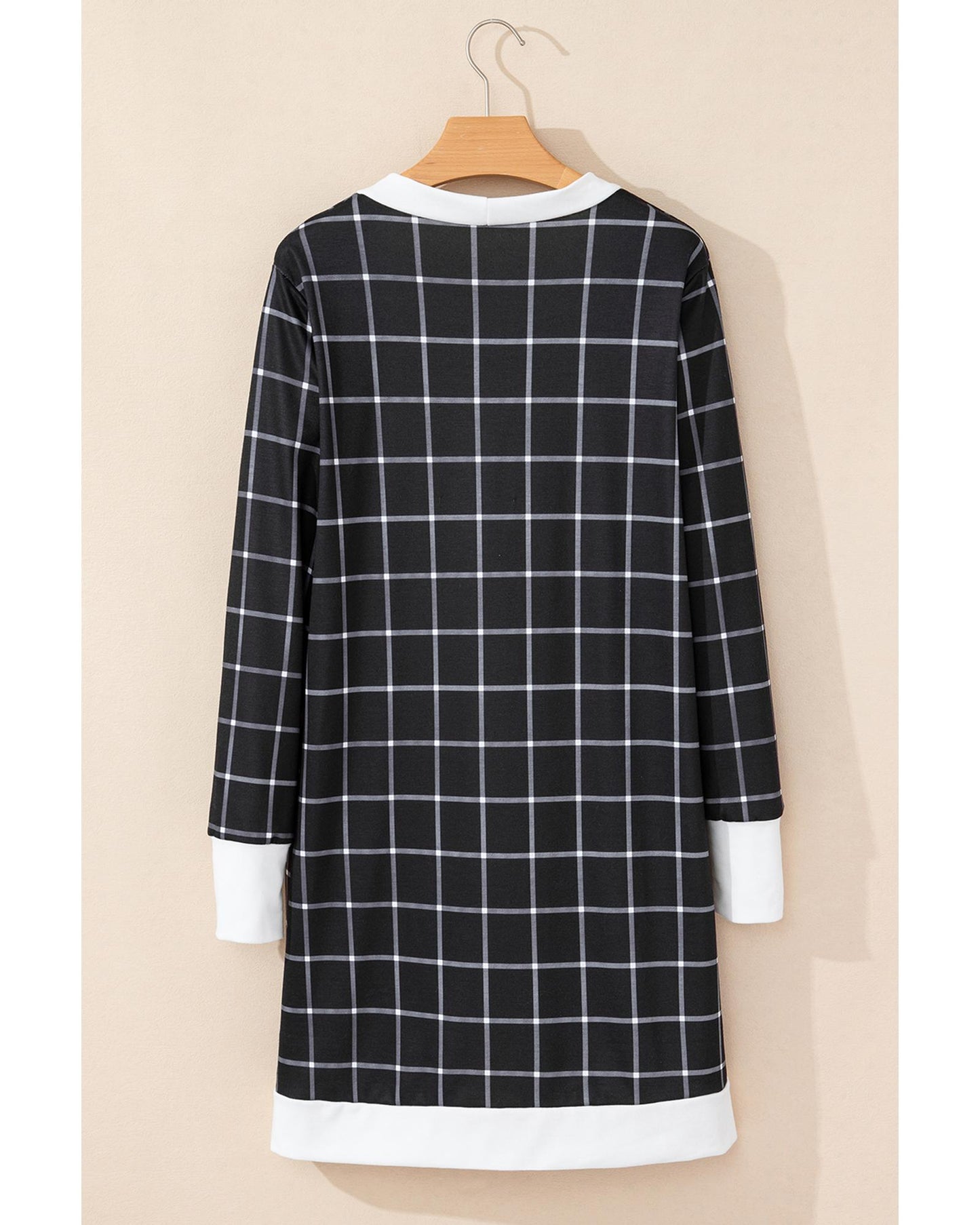 Black Plaid Colorblock Edge Open Cardigan with Pocket - S