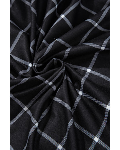 Black Plaid Colorblock Edge Open Cardigan with Pocket - S