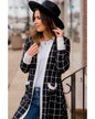 Black Plaid Colorblock Edge Open Cardigan with Pocket - XL