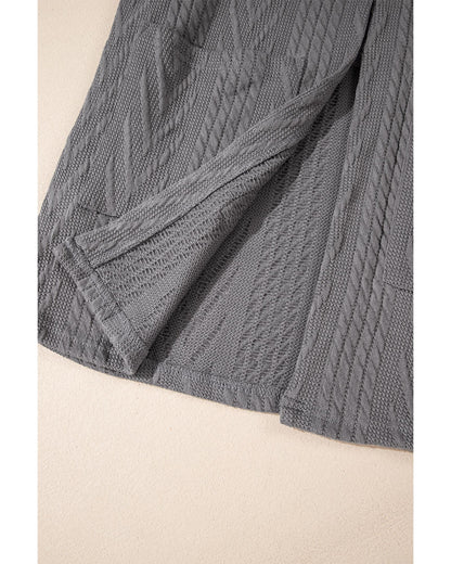 Medium Grey  Solid Textured Open Front Cardigan with Pocket - L