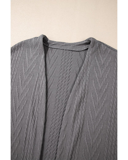 Medium Grey  Solid Textured Open Front Cardigan with Pocket - L