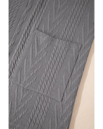 Medium Grey  Solid Textured Open Front Cardigan with Pocket - S