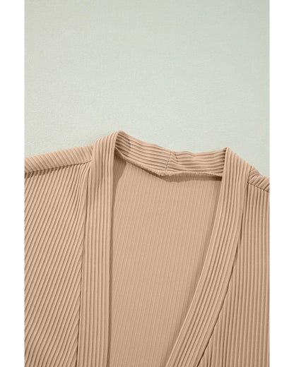 Parchment Lace Patchwork Ribbed Knit Open Front Duster Cardigan - M