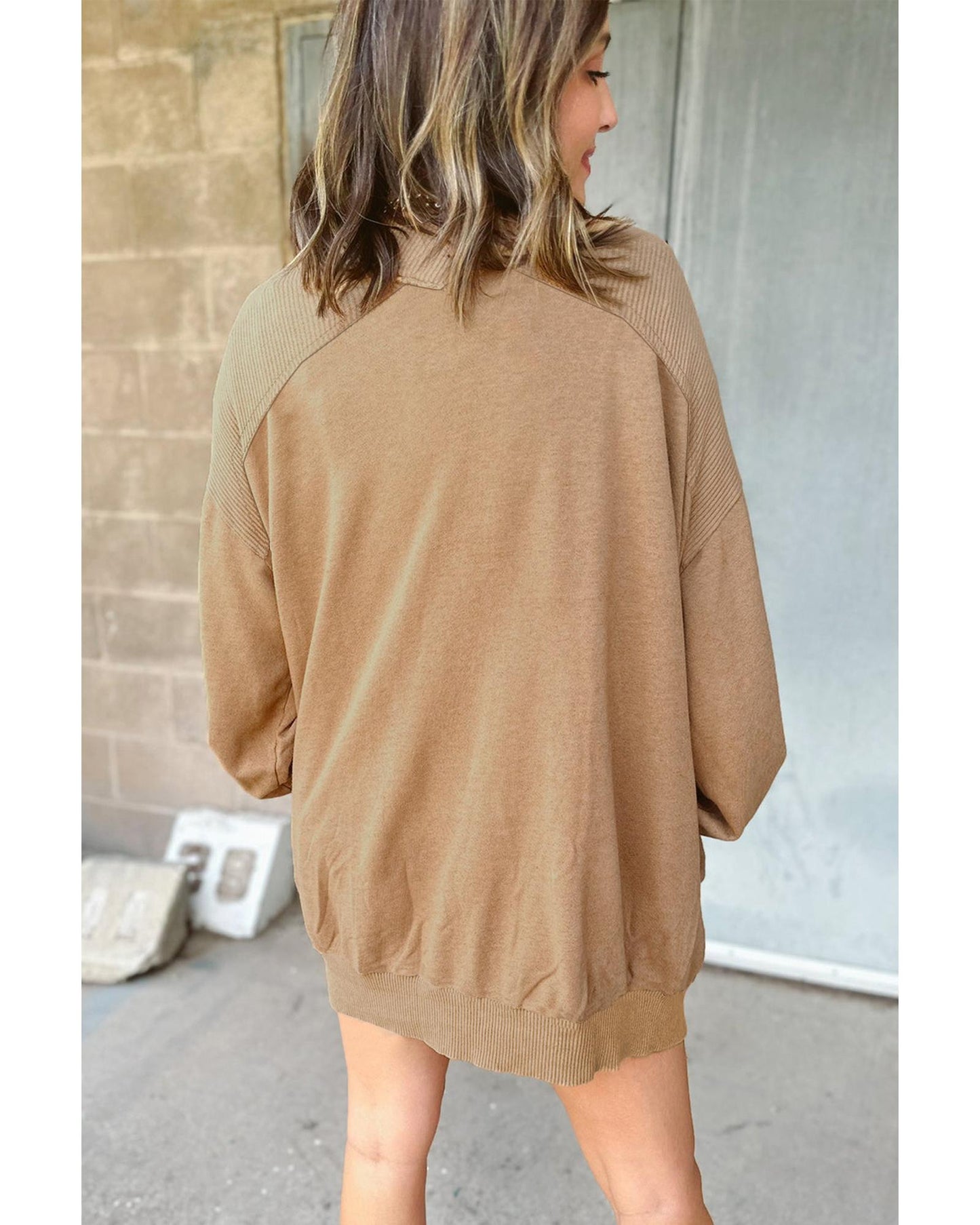 Light French Beige Ribbed Edge Exposed Seam Knit Cardigan with Pockets - M