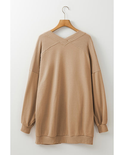 Light French Beige Ribbed Edge Exposed Seam Knit Cardigan with Pockets - S