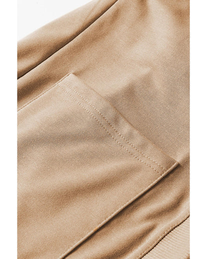 Light French Beige Ribbed Edge Exposed Seam Knit Cardigan with Pockets - S