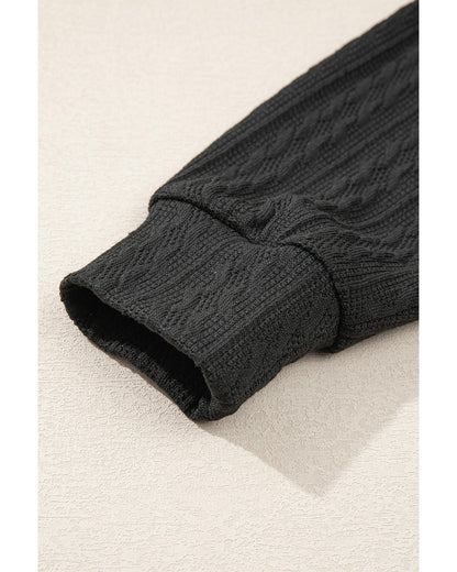 Black Textured Knit Side Pockets Open Front Cardigan - S