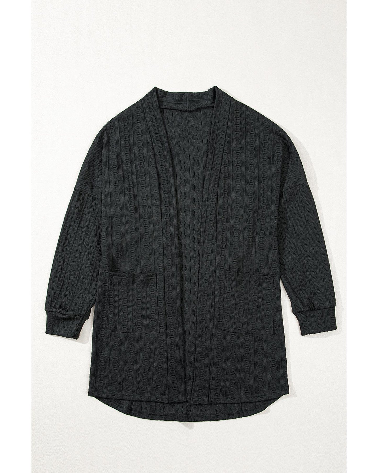Black Textured Knit Side Pockets Open Front Cardigan - S