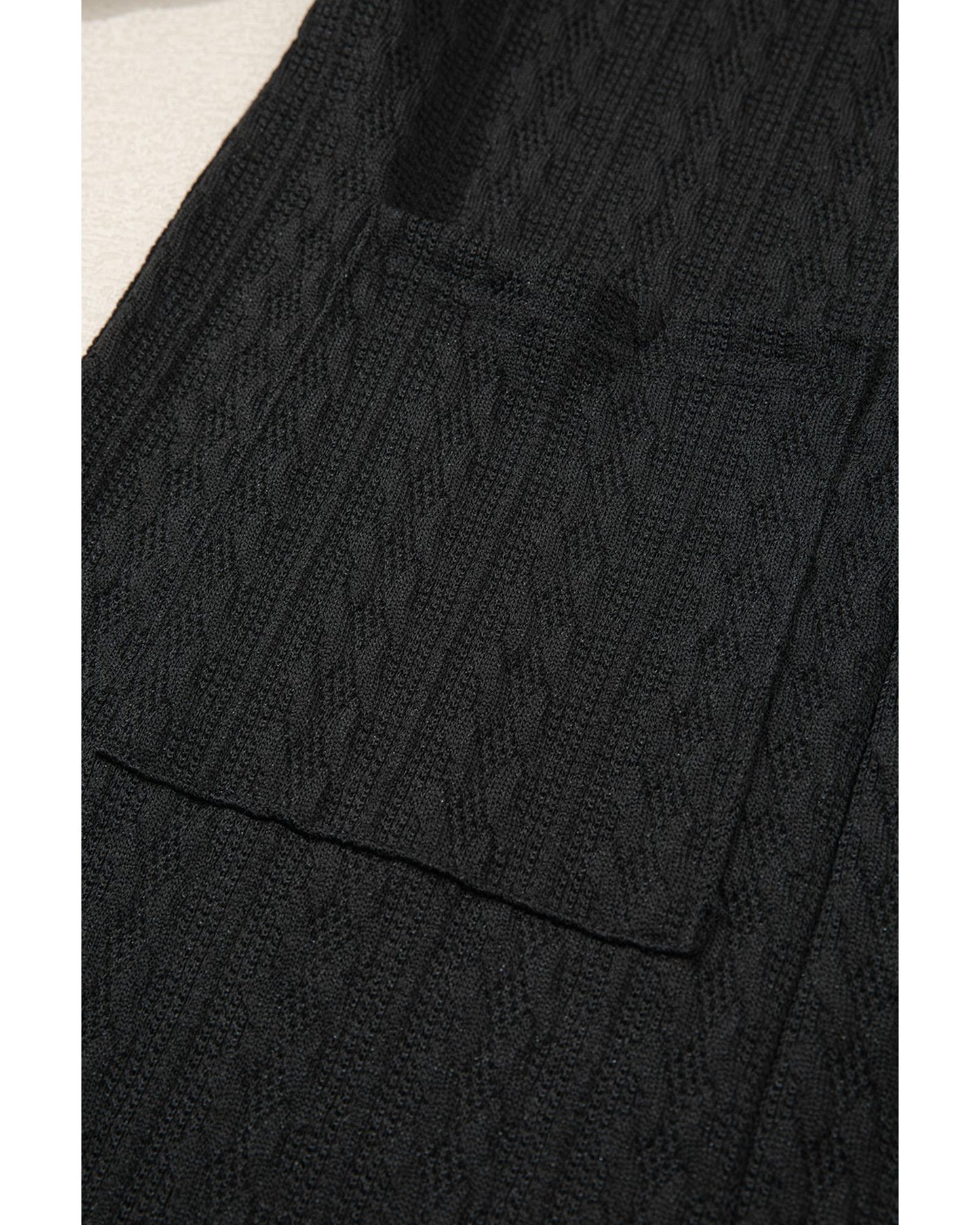 Black Textured Knit Side Pockets Open Front Cardigan - S