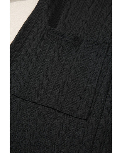 Black Textured Knit Side Pockets Open Front Cardigan - S