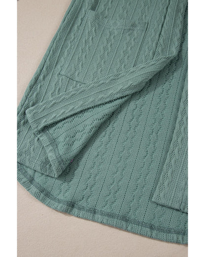 Canton Textured Knit Side Pockets Open Front Cardigan - S