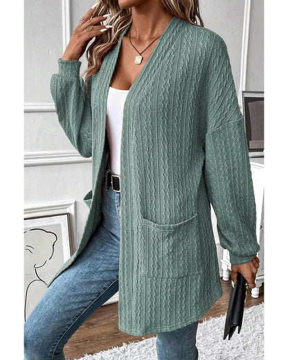 Canton Textured Knit Side Pockets Open Front Cardigan - S