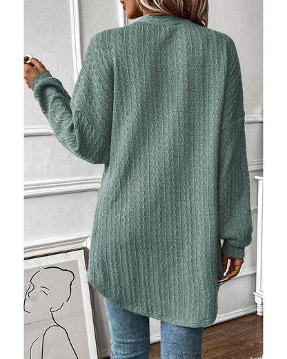Canton Textured Knit Side Pockets Open Front Cardigan - S