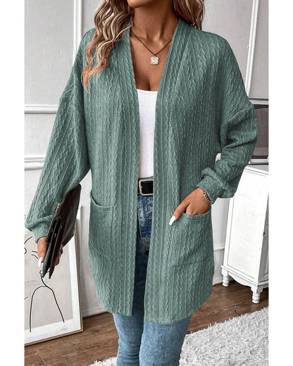 Canton Textured Knit Side Pockets Open Front Cardigan - S
