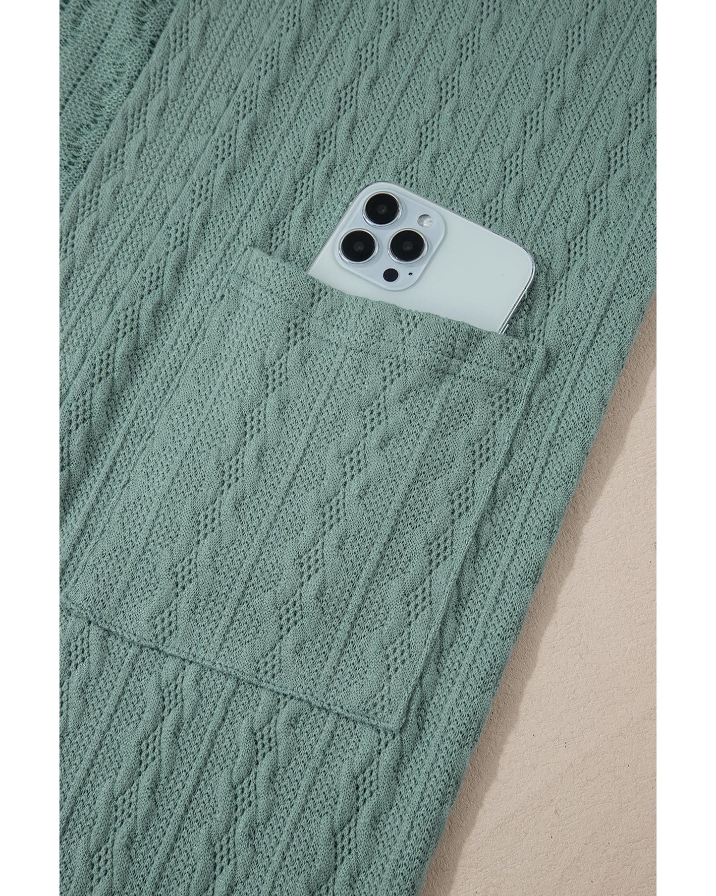 Canton Textured Knit Side Pockets Open Front Cardigan - S