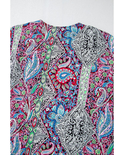 Red Paisley Print Open Front Kimono - M