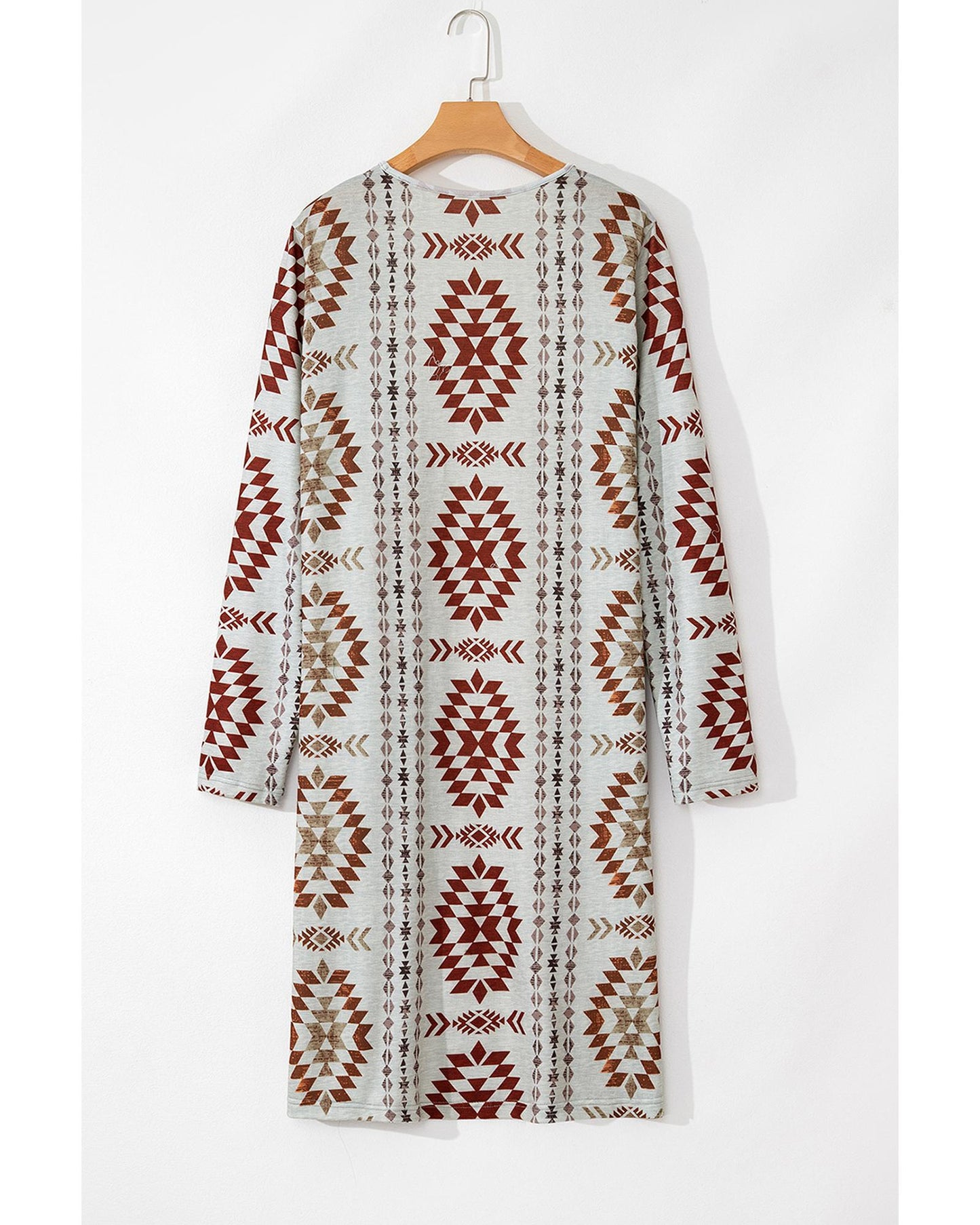 Brown Western Aztec Printed Open Front Long Cardigan - M