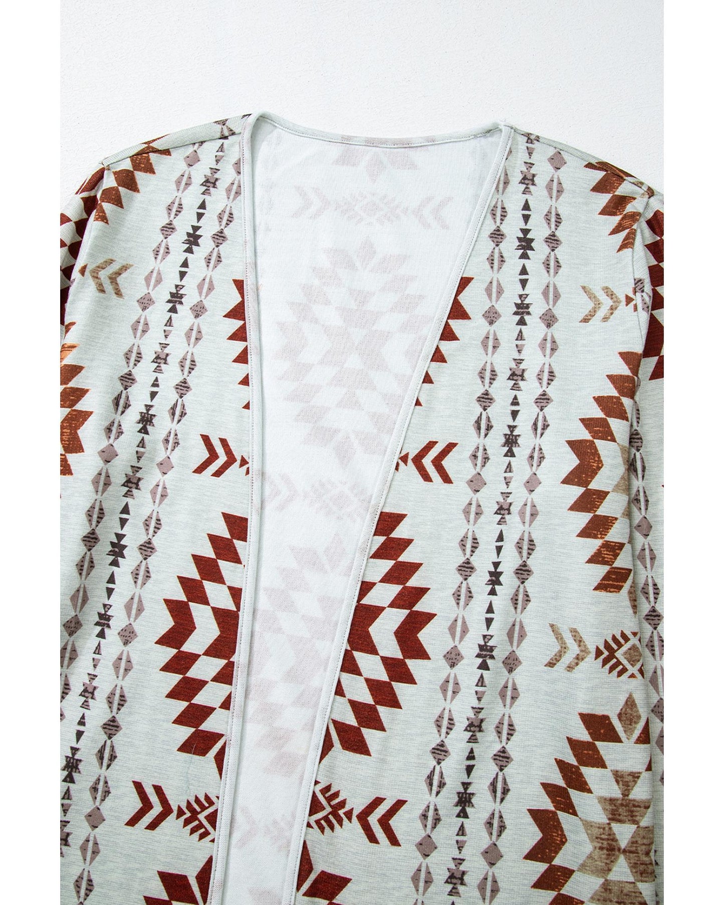Brown Western Aztec Printed Open Front Long Cardigan - M