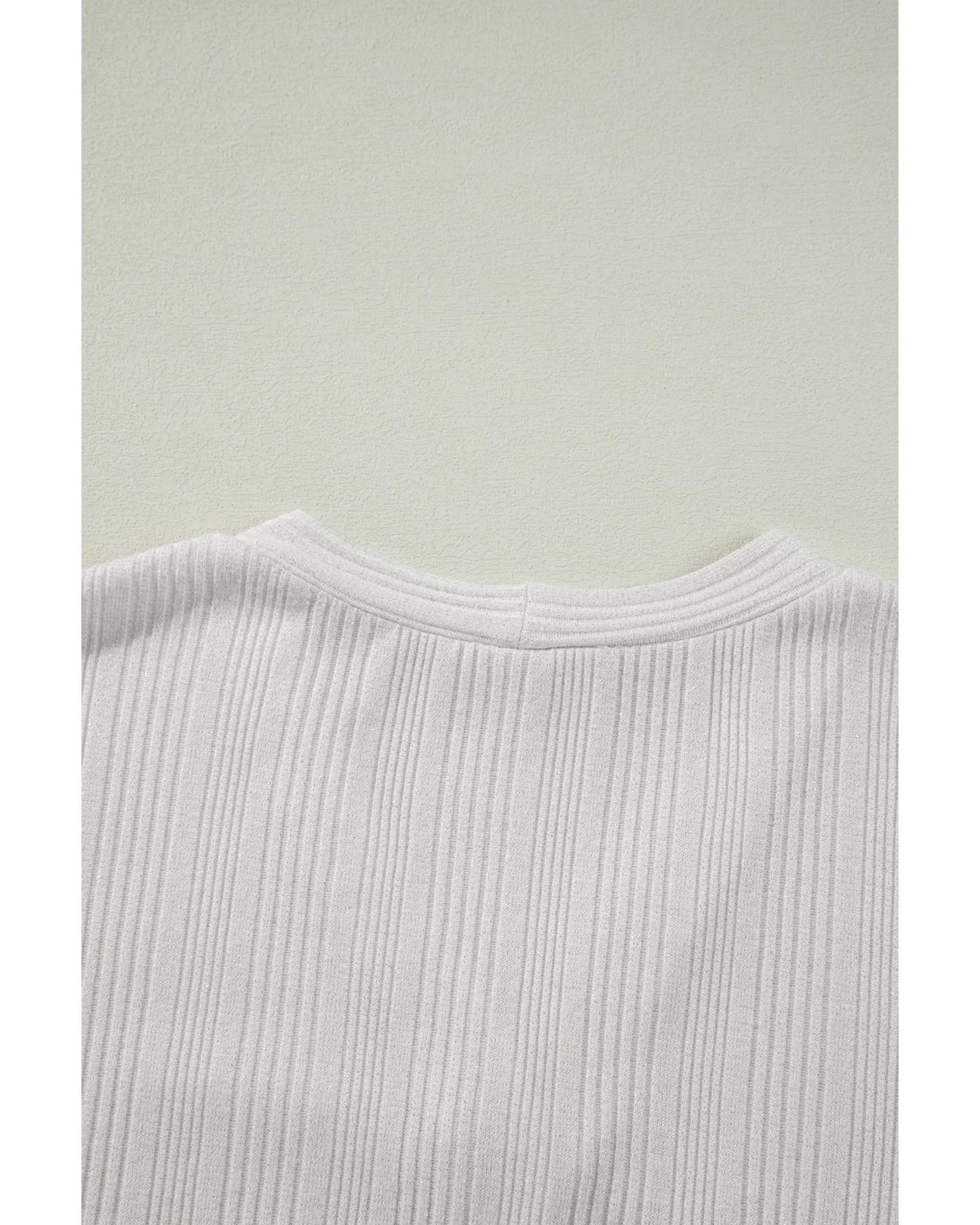 White Solid Color Ribbed Button up Tunic Cardigan - L