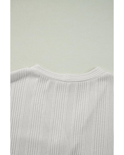 White Solid Color Ribbed Button up Tunic Cardigan - L