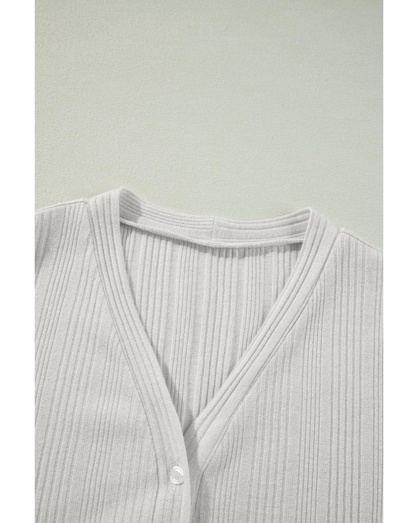 White Solid Color Ribbed Button up Tunic Cardigan - L