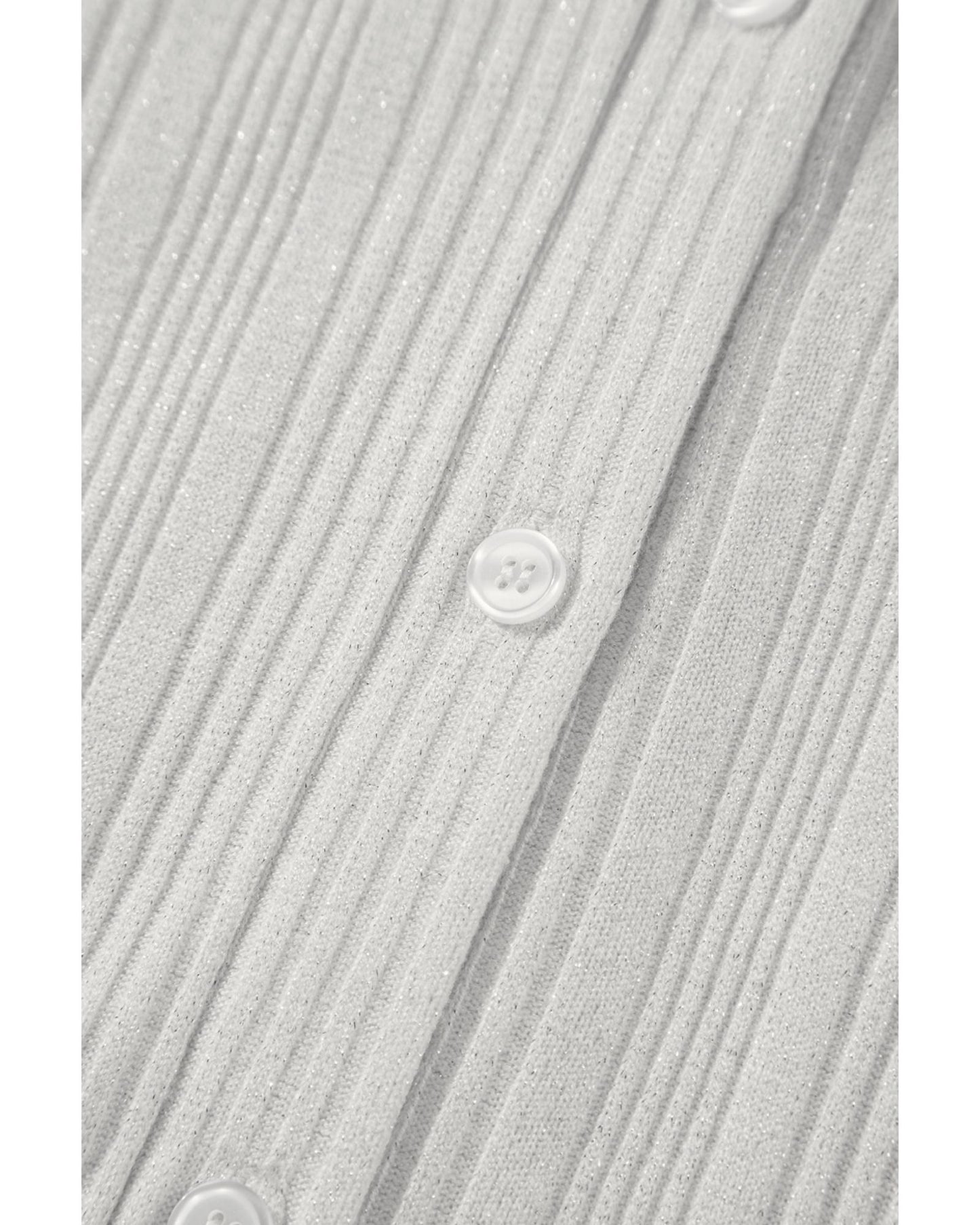 White Solid Color Ribbed Button up Tunic Cardigan - L