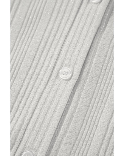 White Solid Color Ribbed Button up Tunic Cardigan - L