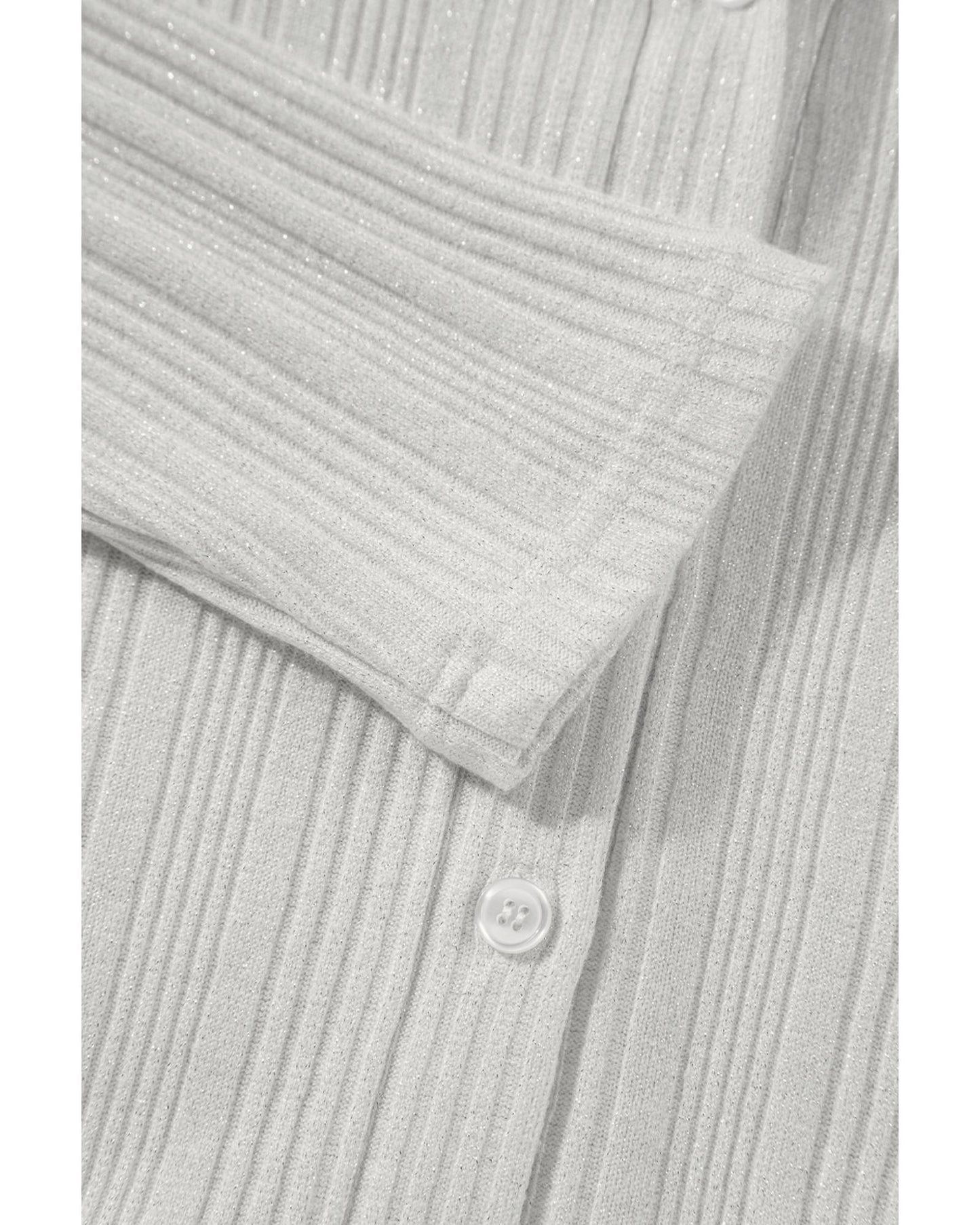 White Solid Color Ribbed Button up Tunic Cardigan - L