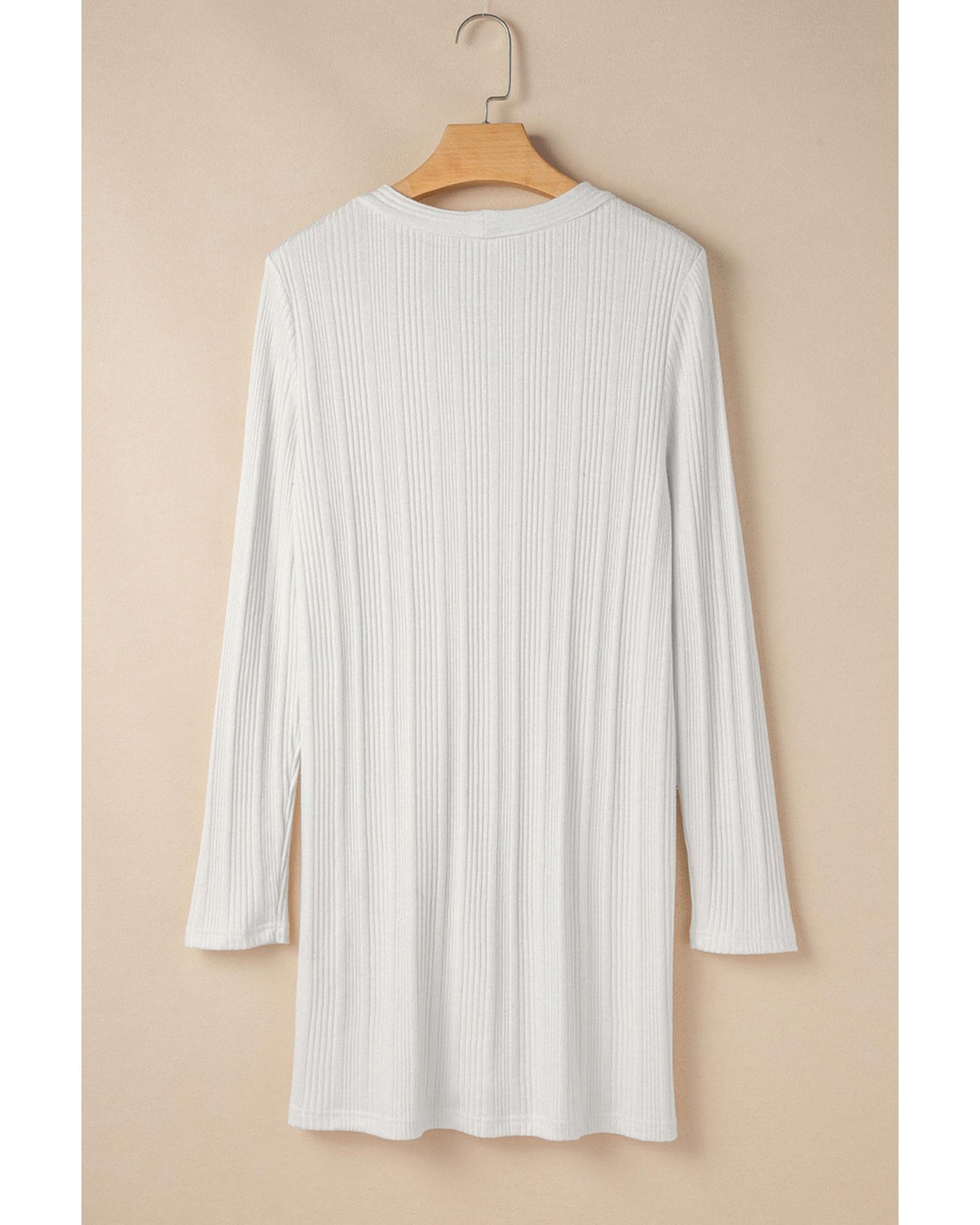 White Solid Color Ribbed Button up Tunic Cardigan - M