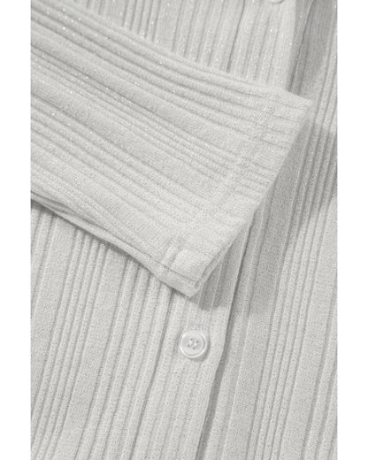 White Solid Color Ribbed Button up Tunic Cardigan - M