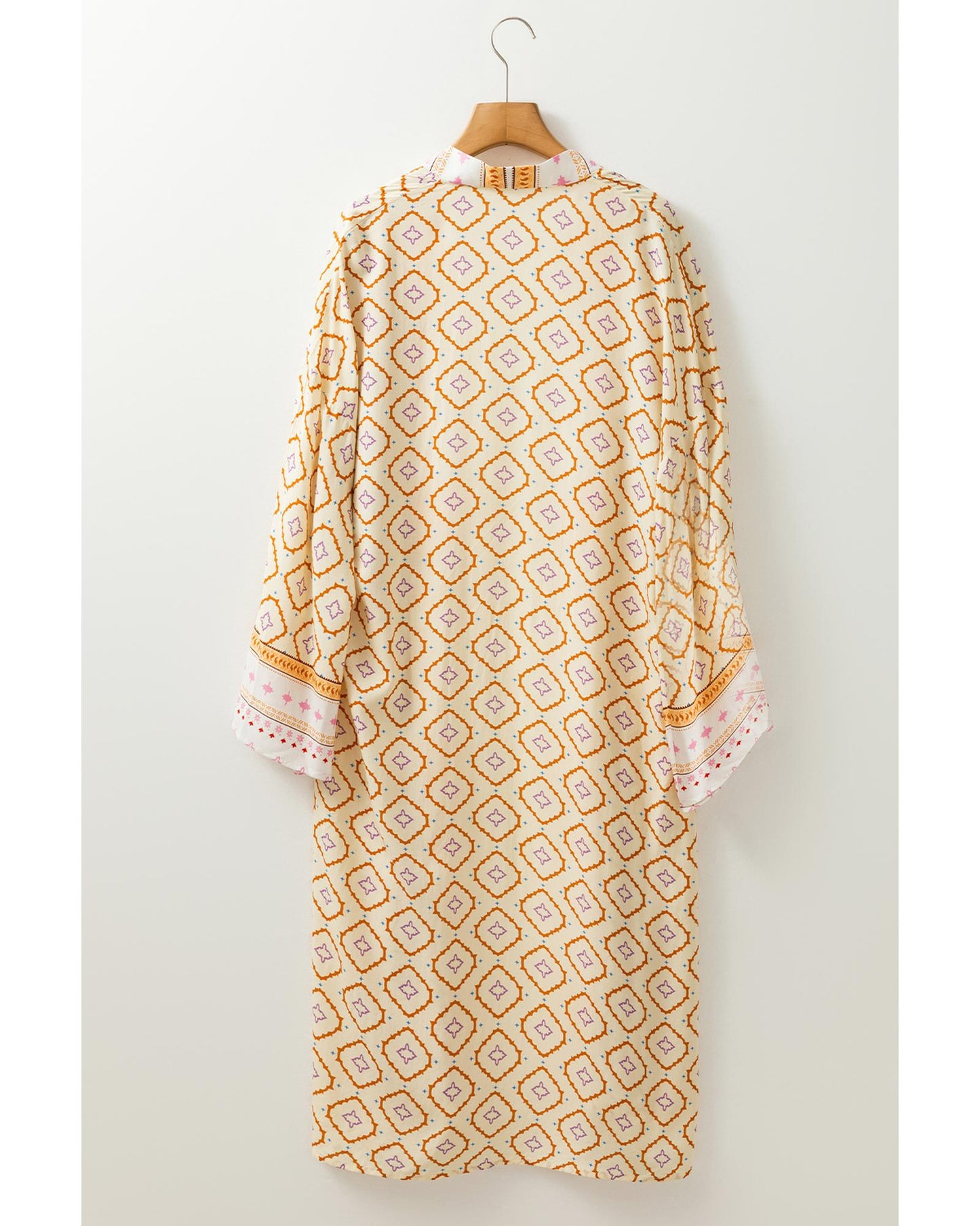 Yellow Bohemian Geometric Printed Loose Sleeve Long Kimono - S
