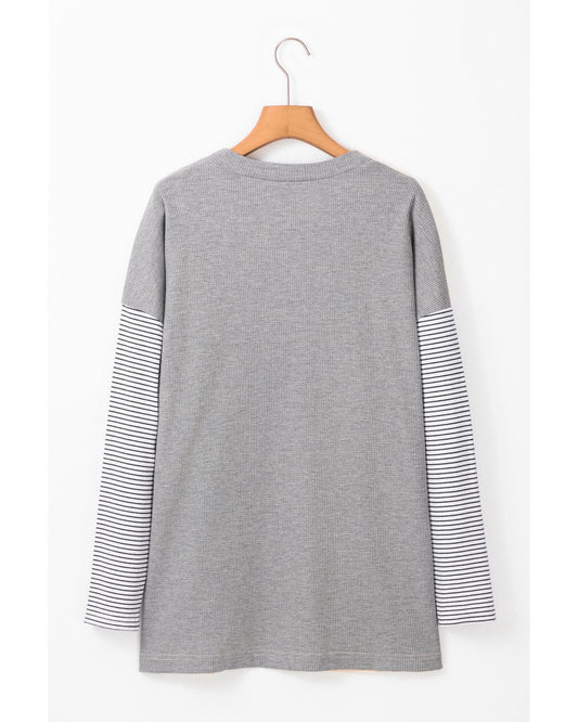 Black Stripe Colorblock Patchwork Open Front Cardigan with Pocket - L