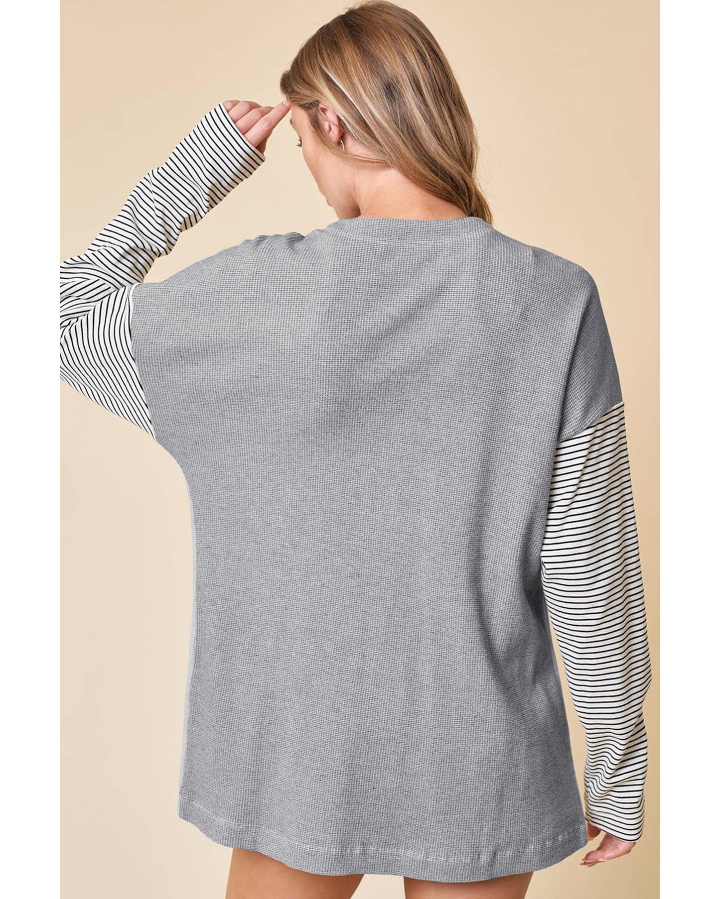 Black Stripe Colorblock Patchwork Open Front Cardigan with Pocket - M