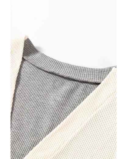 Black Stripe Colorblock Patchwork Open Front Cardigan with Pocket - S