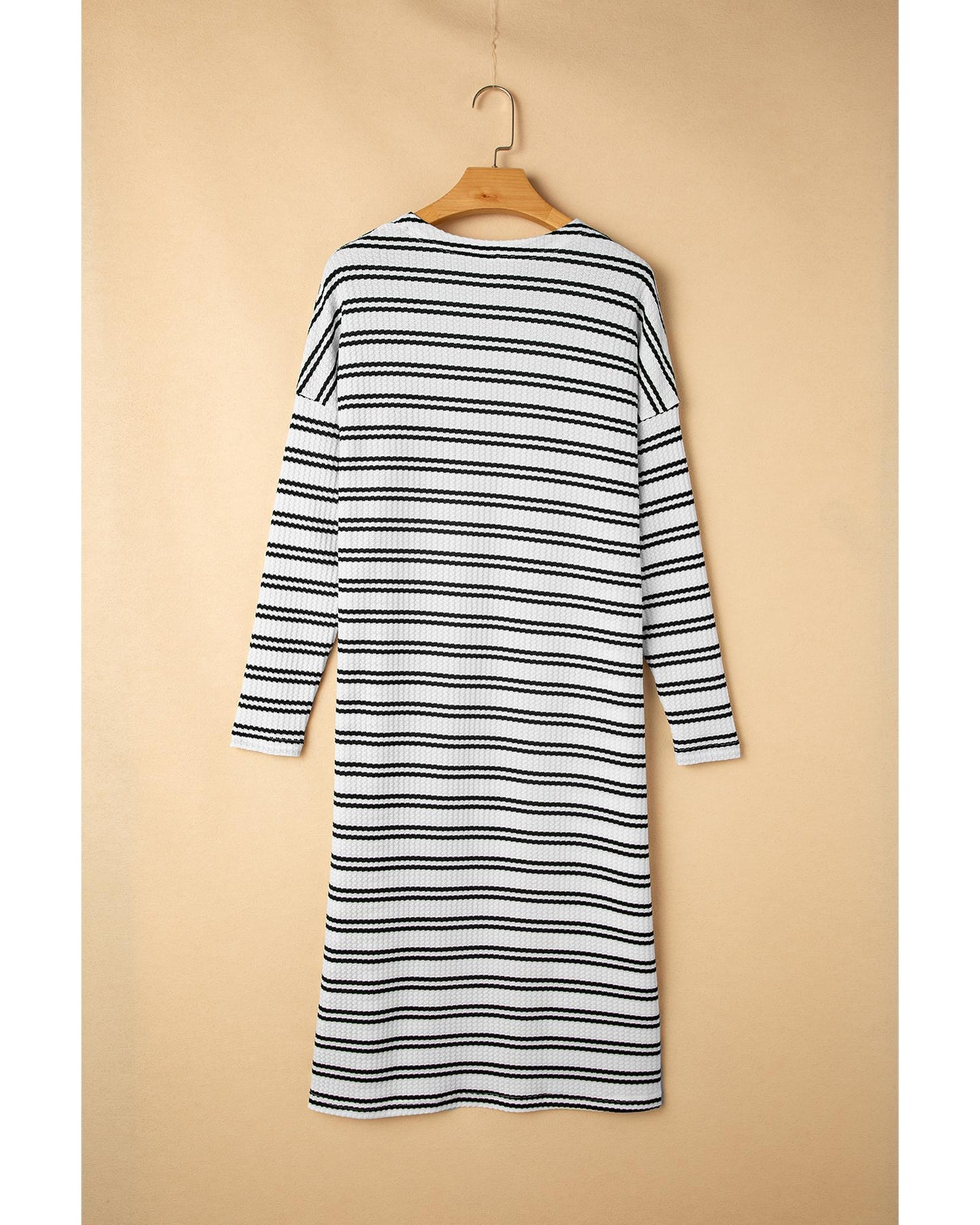 Black Stripe Print Open Front Duster Cardigan - S