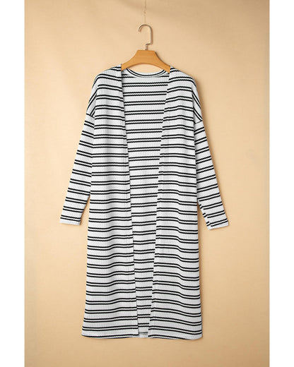 Black Stripe Print Open Front Duster Cardigan - S
