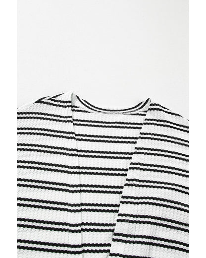 Black Stripe Print Open Front Duster Cardigan - XL