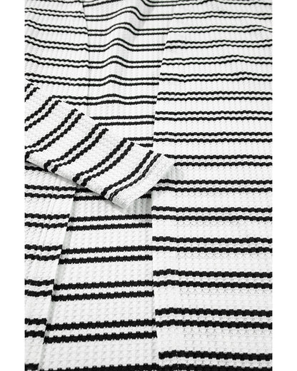Black Stripe Print Open Front Duster Cardigan - XL