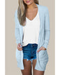 Mist Blue Eyelet Texture Pocketed Open Front Cardigan - L