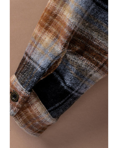Black Oversize Rounded Hem Plaid Shacket with Slits - L