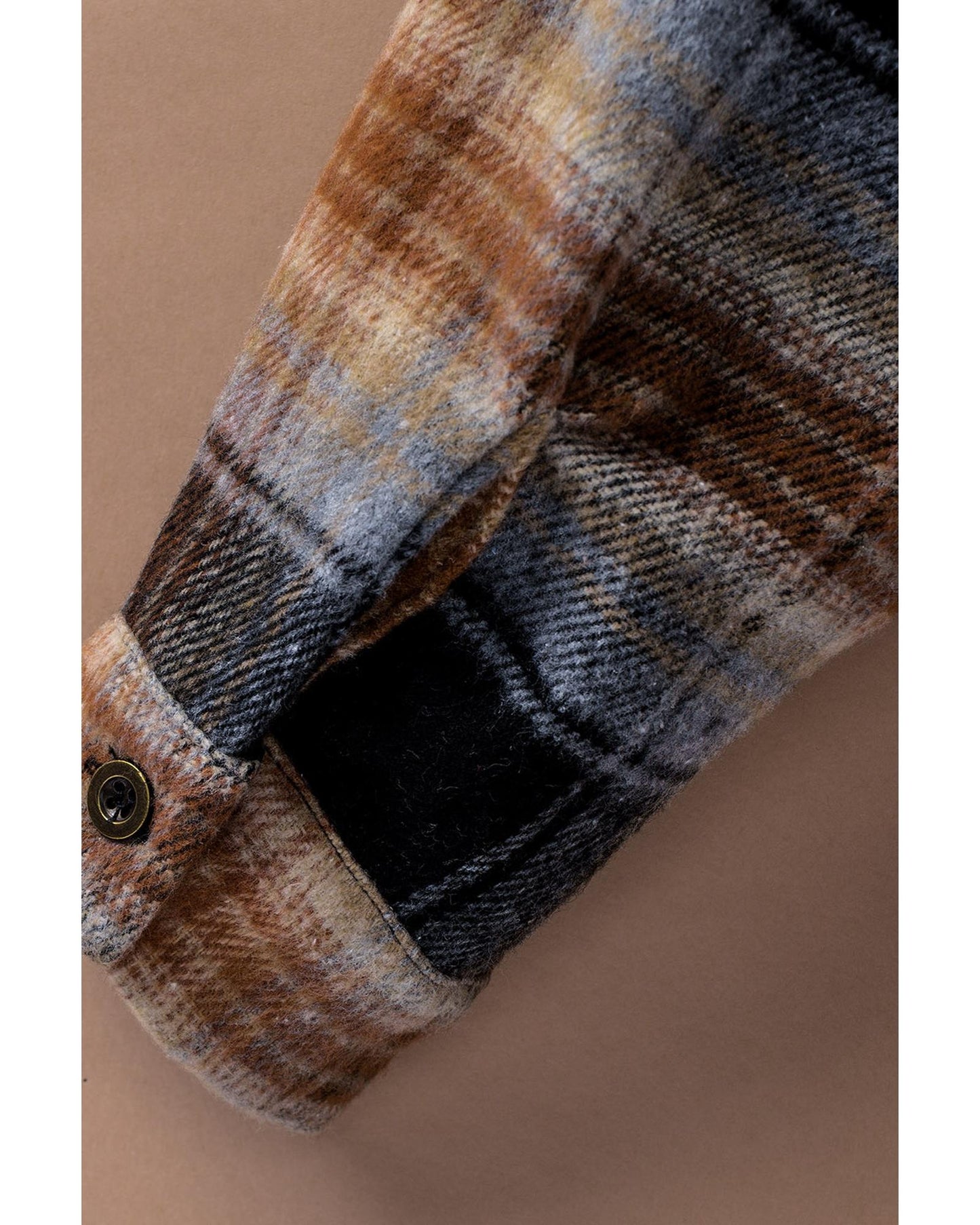 Black Oversize Rounded Hem Plaid Shacket with Slits - S