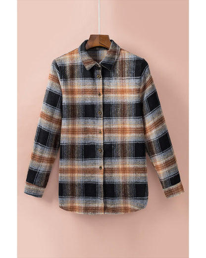 Black Oversize Rounded Hem Plaid Shacket with Slits - XL