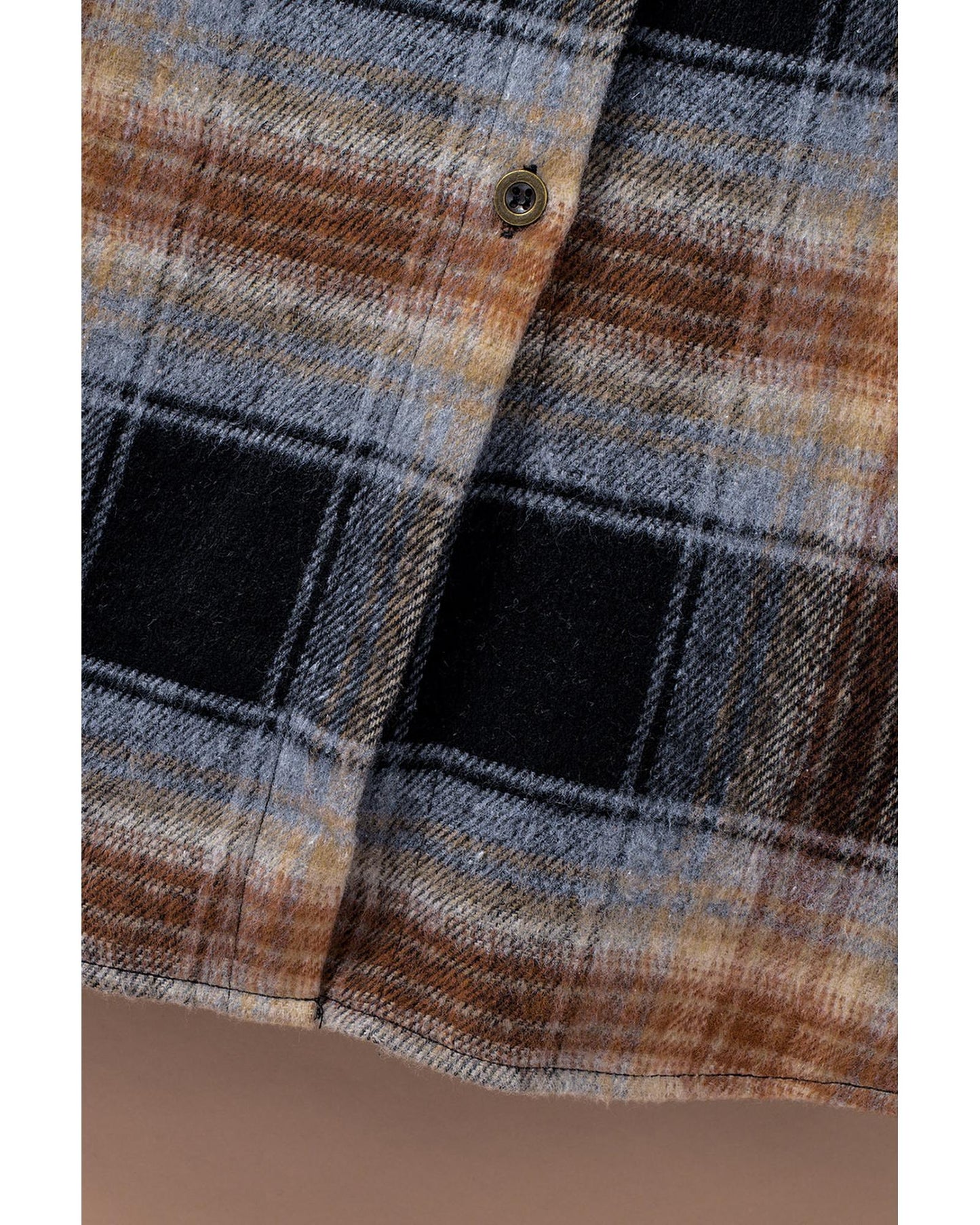 Black Oversize Rounded Hem Plaid Shacket with Slits - XL
