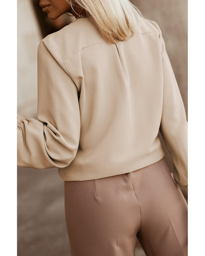 Khaki Crew Neck Gathered Stretch Cuff Shirt - XL