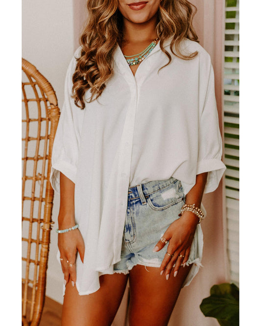 Azura Exchange White 3/4 Puff Sleeve Oversize Shirt - 2XL