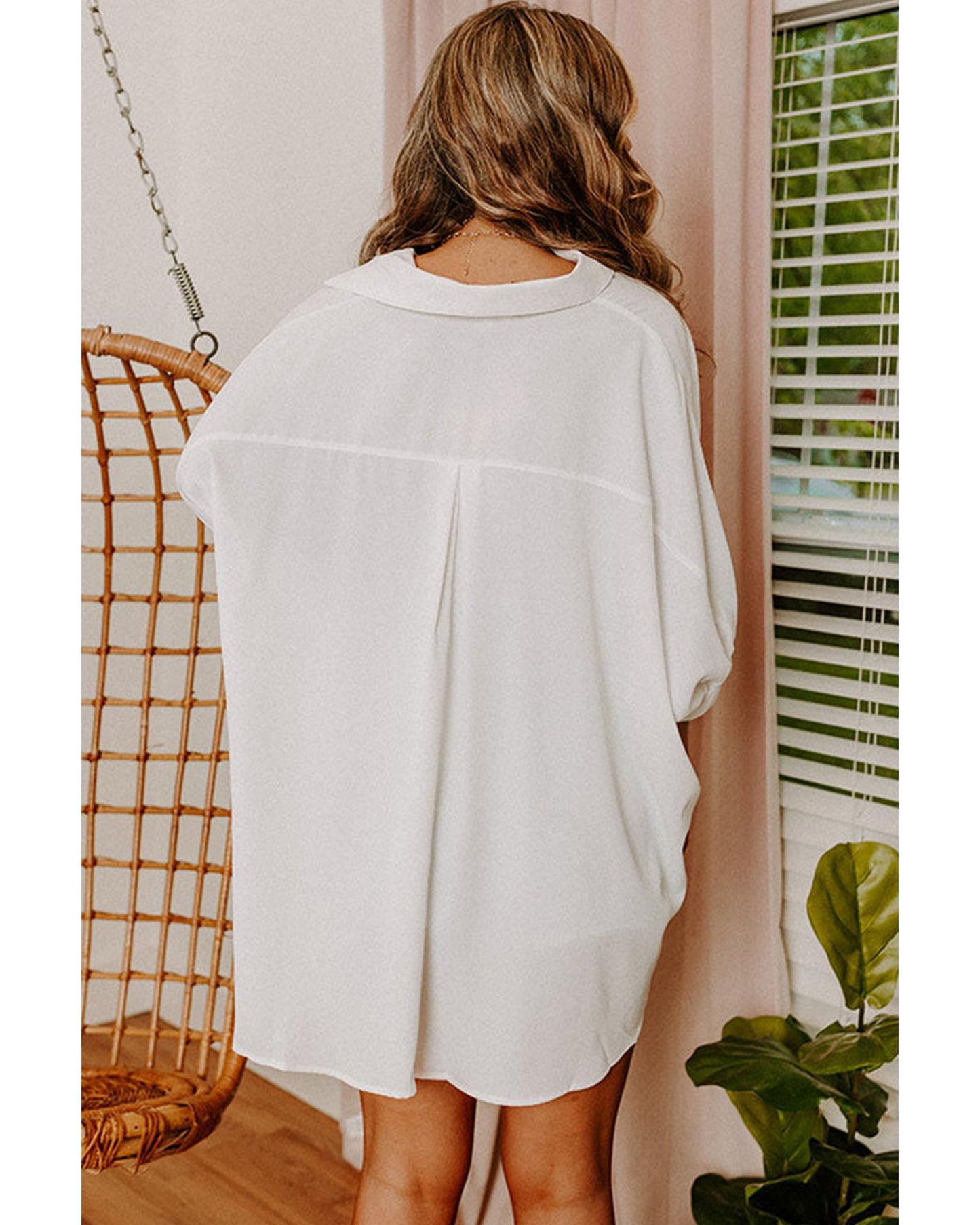 Azura Exchange White 3/4 Puff Sleeve Oversize Shirt - 2XL