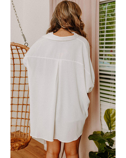 Azura Exchange White 3/4 Puff Sleeve Oversize Shirt - 2XL