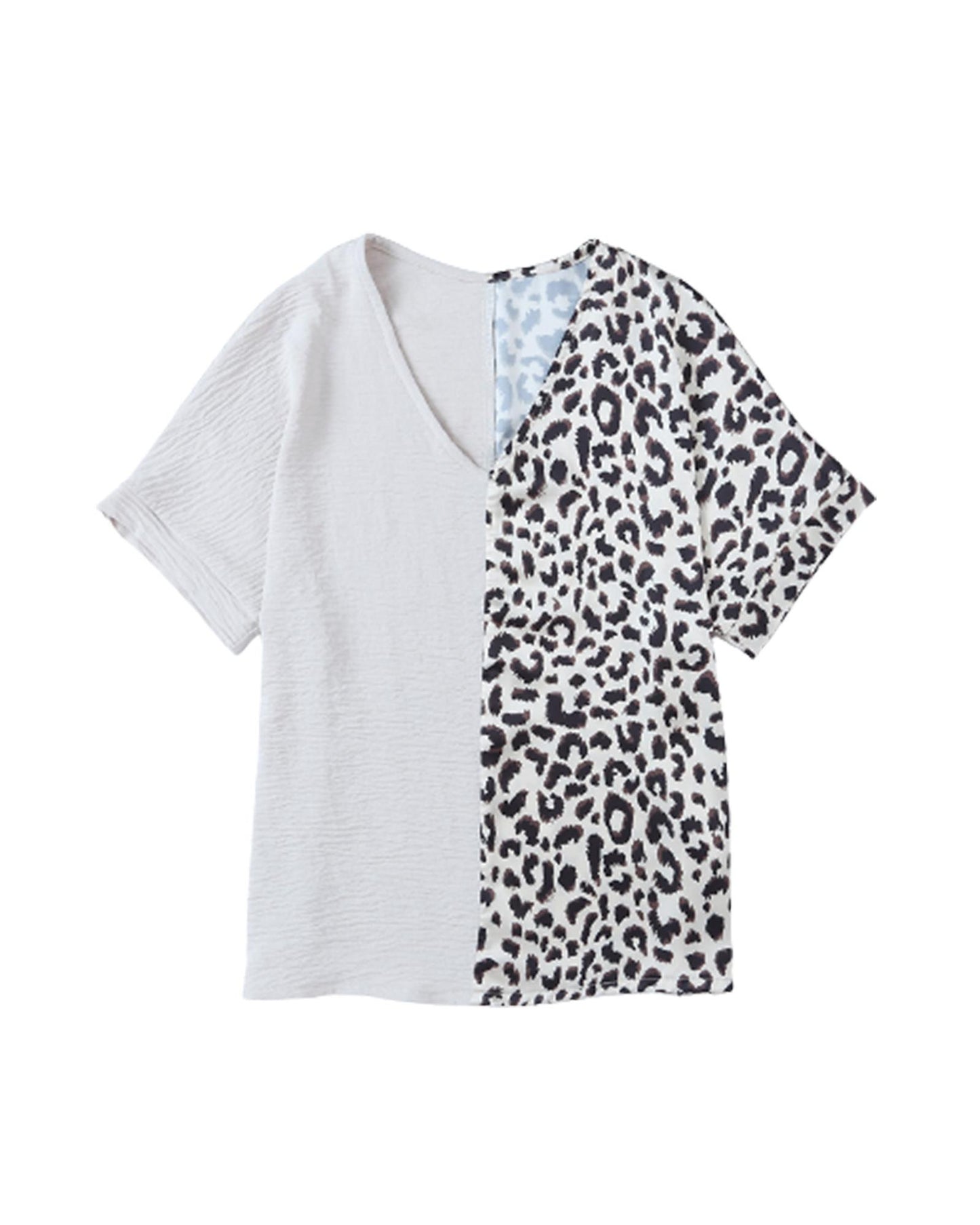 Khaki Contrast Leopard Color Block Blouse - M