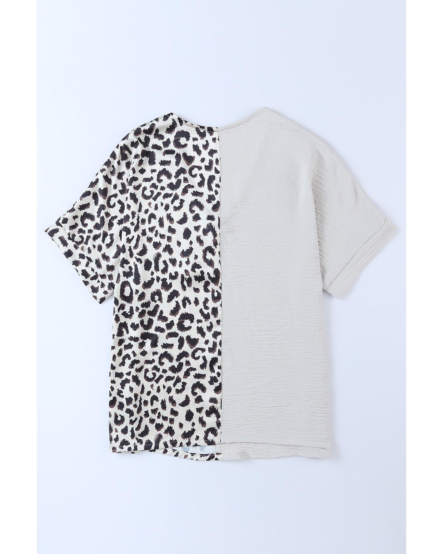 Khaki Contrast Leopard Color Block Blouse - M